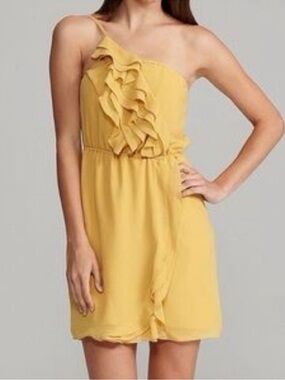 Bcbgeneration yellow ruffle one shoulder dress